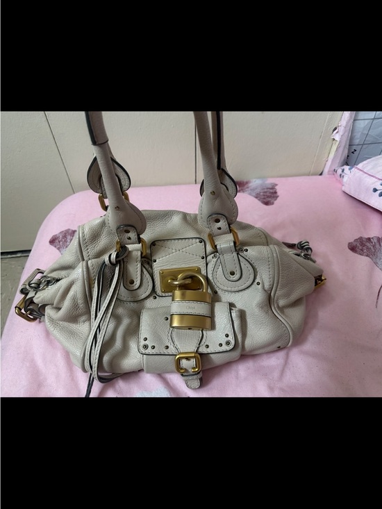 Chloe Handbags - Chloe Beige Leather Satchel with Gold-Tone Padlock